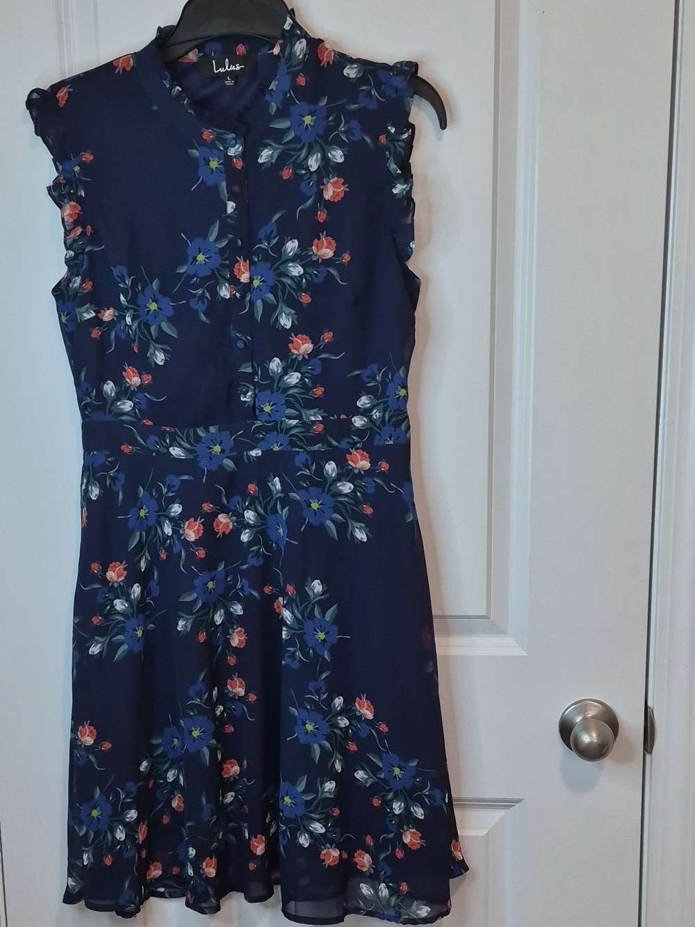 Lulu's Navy Floral Ruffle Sleeve Mini Dress